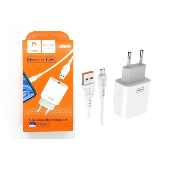 ADAPTADOR DE CARREGADOR DENMEN DC07V SMART HD 18W QC3.0 3.6A BRANCO